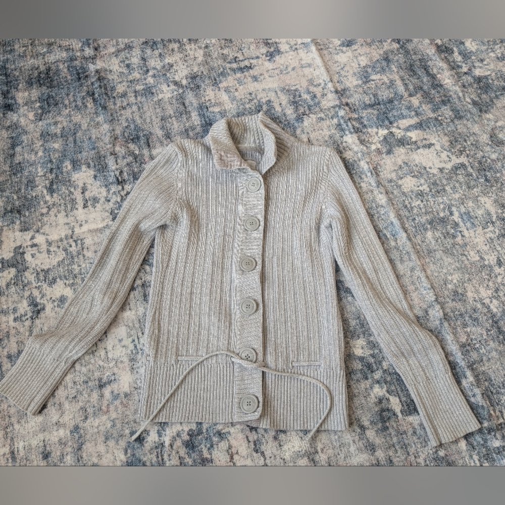 EUC L.O.G.G. Label Of Graded Goods H&M Gray Button Front Tie Waist Sweater Sz M